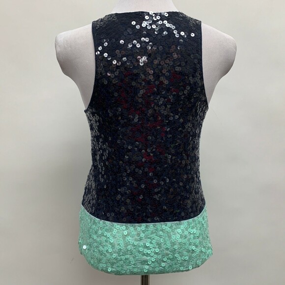 J. Crew Women's Tank Top X-Small Navy Blue Mint Green Sequins Sleeveless - Picture 5 of 9